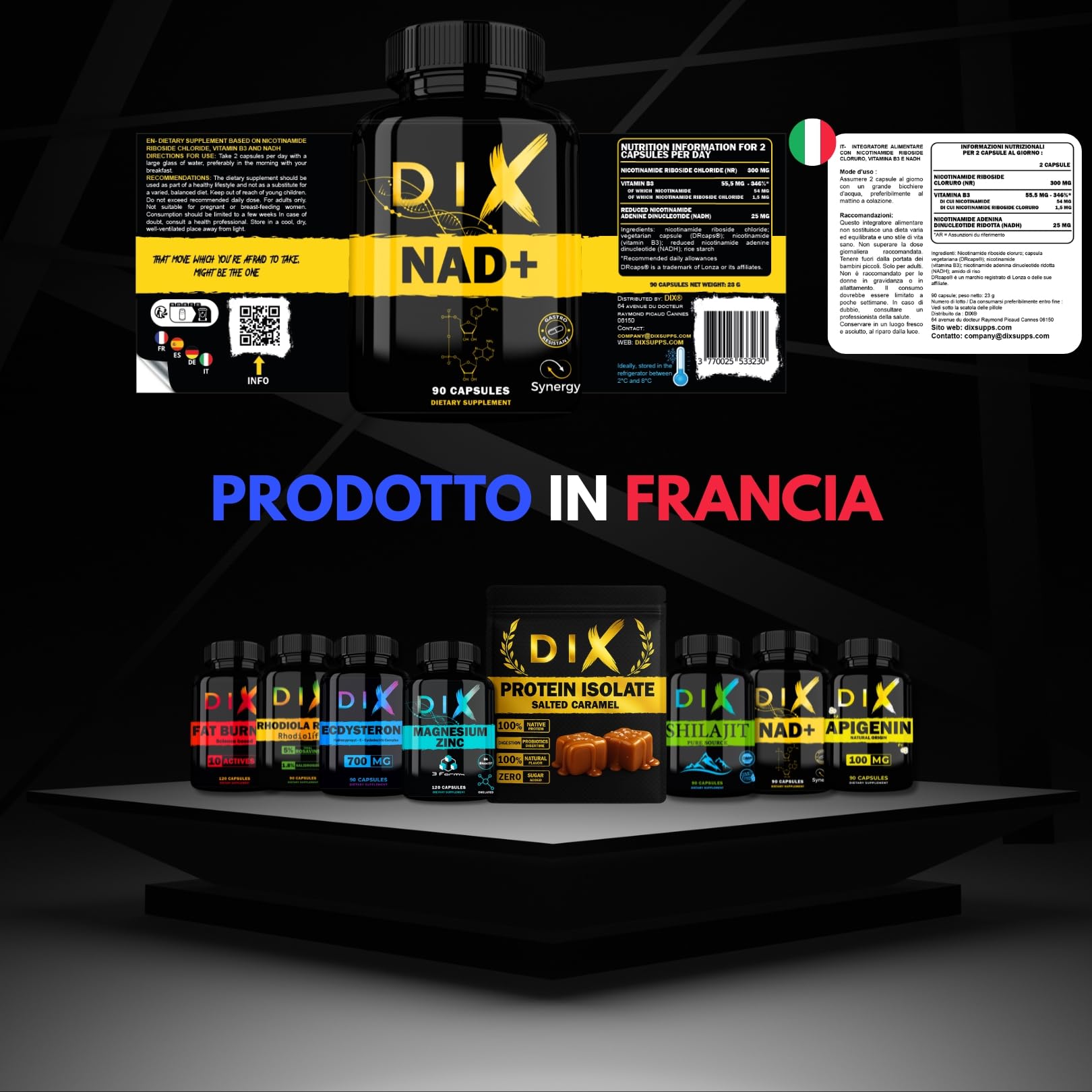 NAD⁺ ✗ NR + NADH + Vitamina B3 ✗ Cloruro di Nicotinamide Riboside ✗ Anti-Età ✗ Energia ✗ Azione sinergica rapida e prolungata ✗ Capsula vegetale gastroresistente ✗ Prodotto in Francia