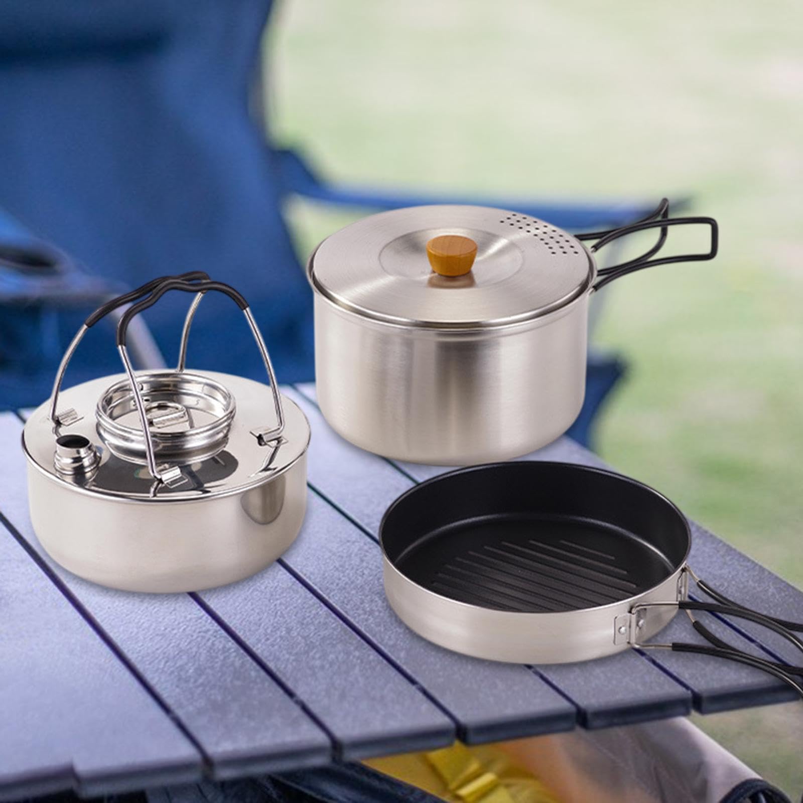 Poêle Et Bouilloire Camping Pliants Set Acier