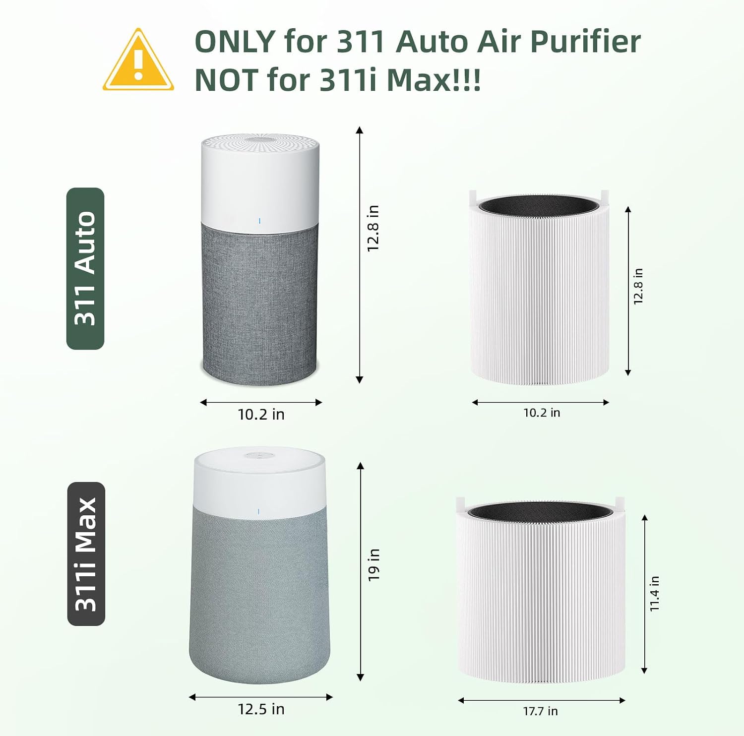2 Pack 311 Auto Filters Replacement, Compatible with Pure 311 Auto Air Purifier, 2 in 1 HEPASilent and Activated Carbon Filter