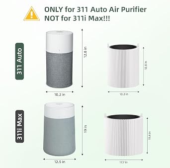 2 Pack 311 Replacement Auto Filters, Compatible with Blueair Blue Pure 311 Auto Air Purifier, HEPASilent 2-in-1 and Activated Carbon Filter