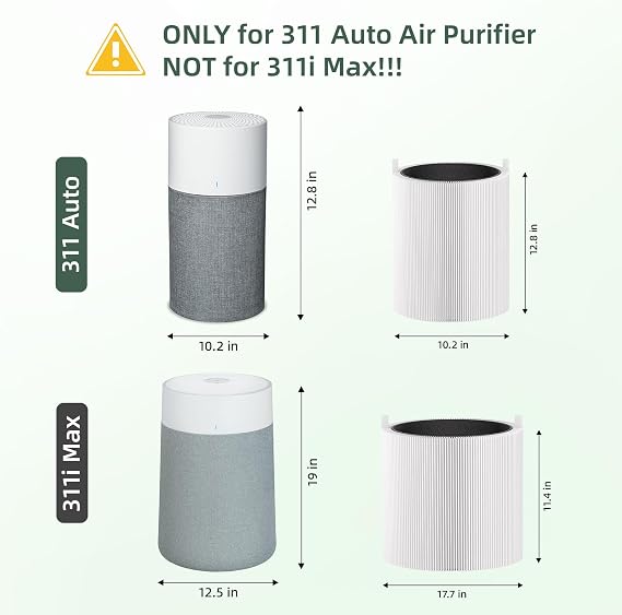 2 Pack 311 Replacement Auto Filters, Compatible with Blueair Blue Pure 311 Auto Air Purifier, HEPASilent 2-in-1 and Activated Carbon Filter