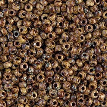 Miyuki 8/0 Seed Beads Picasso Brown Tan Matte, Japanese Glass Round Rocailles, 3mm Beads for Jewelry Making & Crafts, 22 g., Approx. 836 Beads