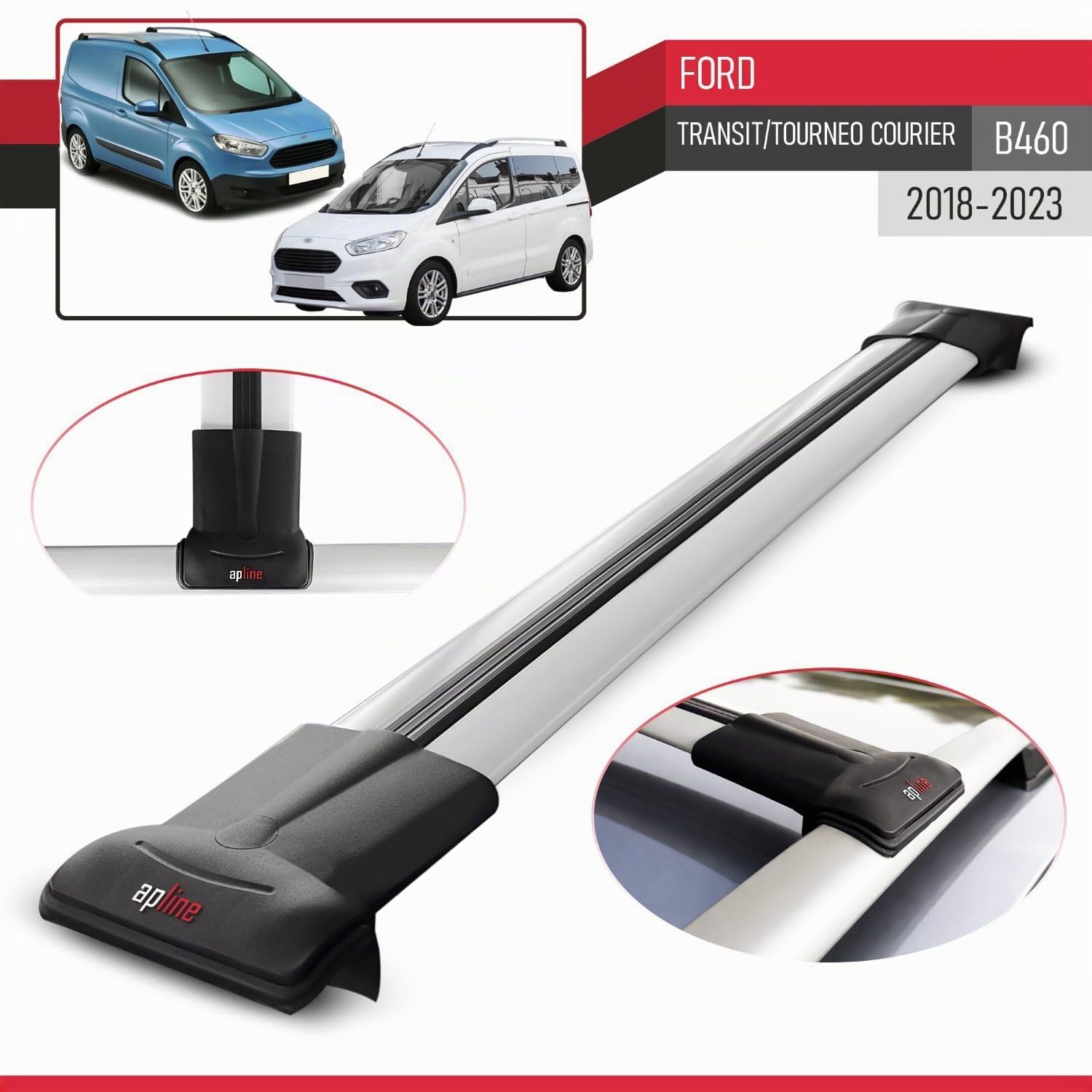 RE&AR Tuning Para Ford Tourneo Courier 2017-2020 Barras de techo Aluminio Gris
