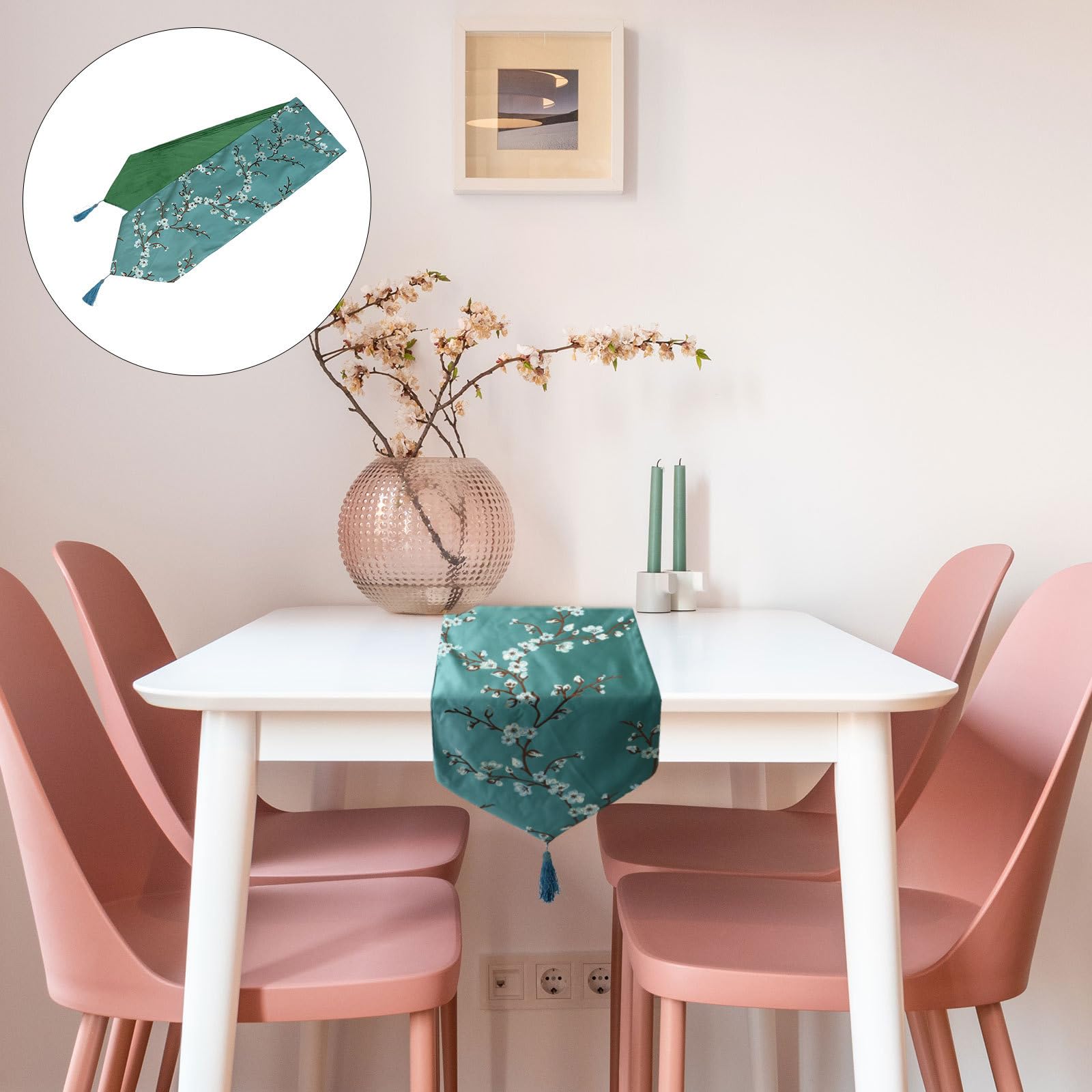 SHINEOFI Tischläufer in Grün aus Polyester mit Pflaumenblütenmuster Moderner Dekorative Tischdecke im Chinesischen Stil für Home Gatherings und Picknicks