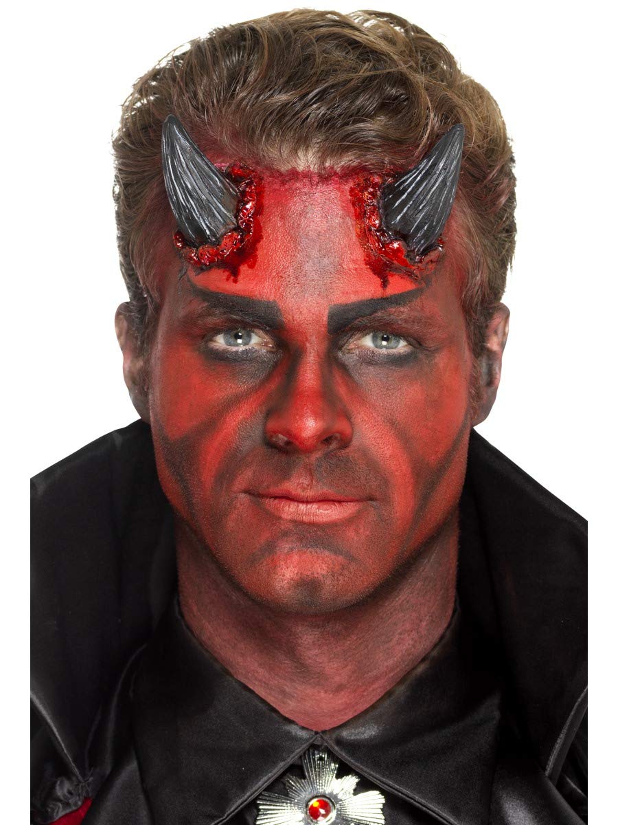 Smiffys 46801 Latex Realistic Devil Horn Prosthetics, Black, One Size