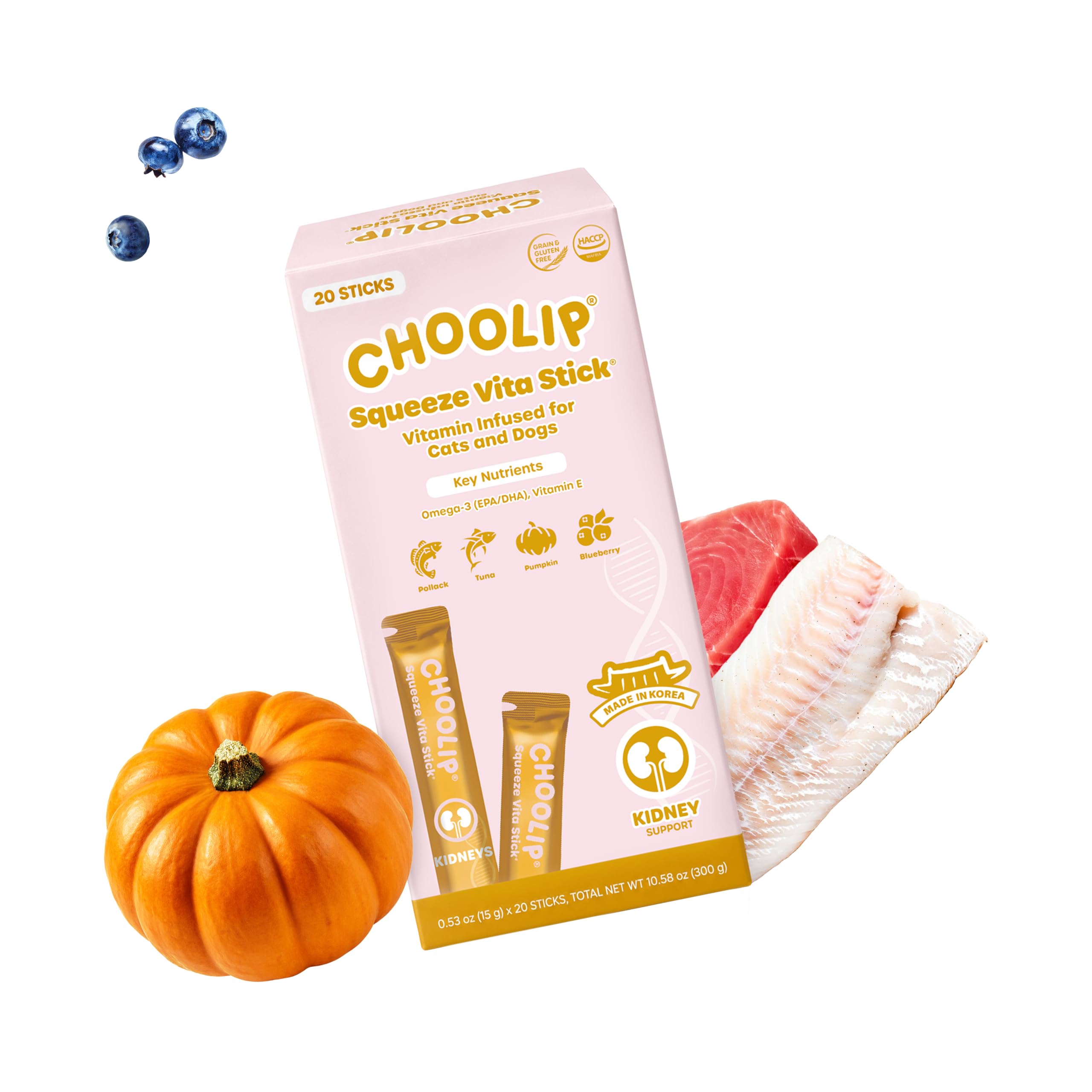 Choolip Squeeze Vita Stick Lickable Cat and Dog Treats Kidney – 20-Count