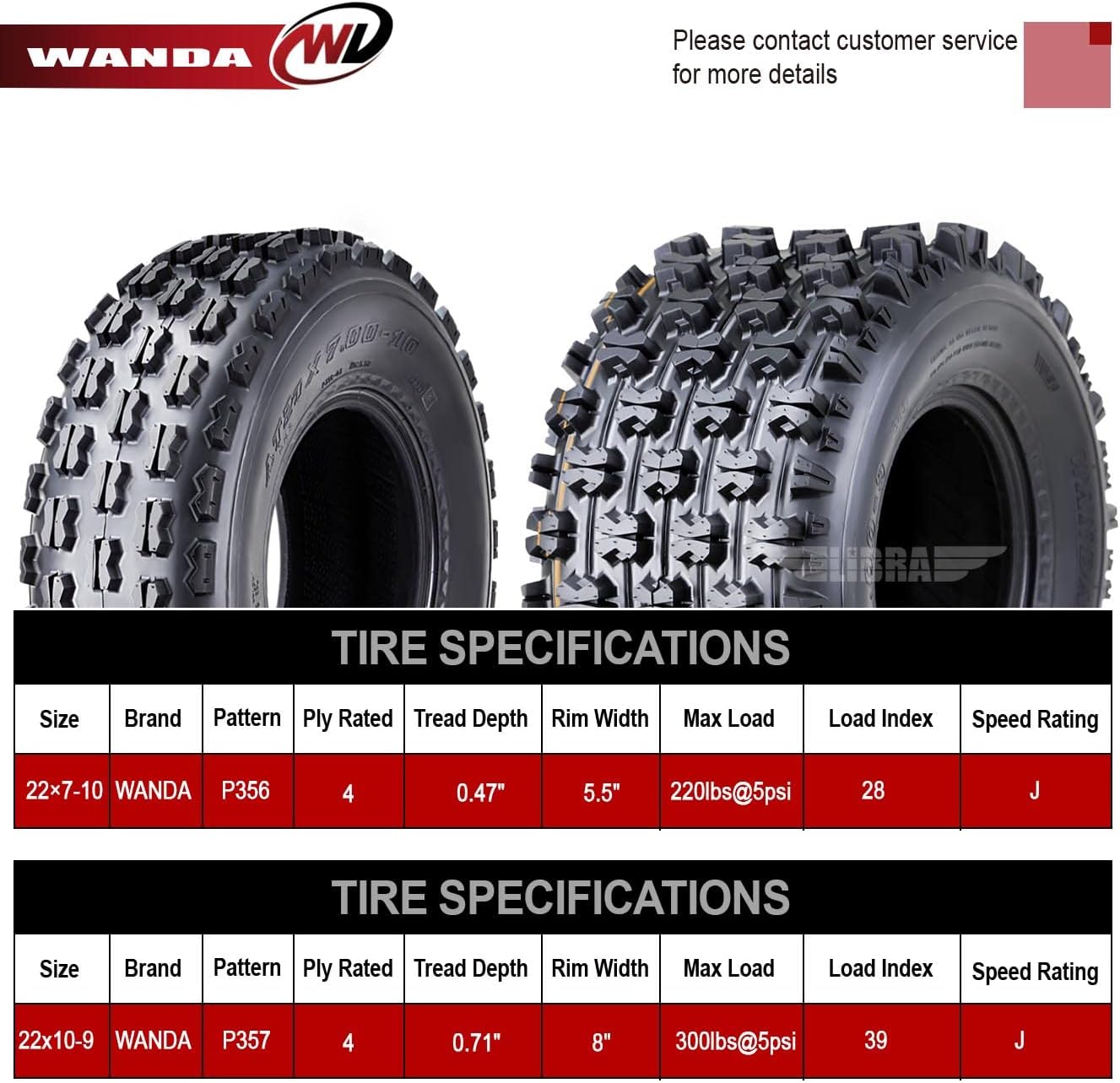 WANDA 4 Sport ATV tires 22x7-10 & 22x10-9 01-09 fit for Honda TRX 250EX 300EX GNCC Race