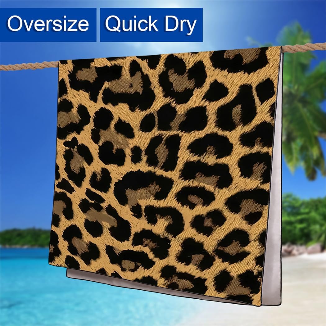 Leopard Print Beach Towel Oversized 36"x72" Quick Dry Thin Lightweight Microfiber Towels for Travel Swimming Camping
