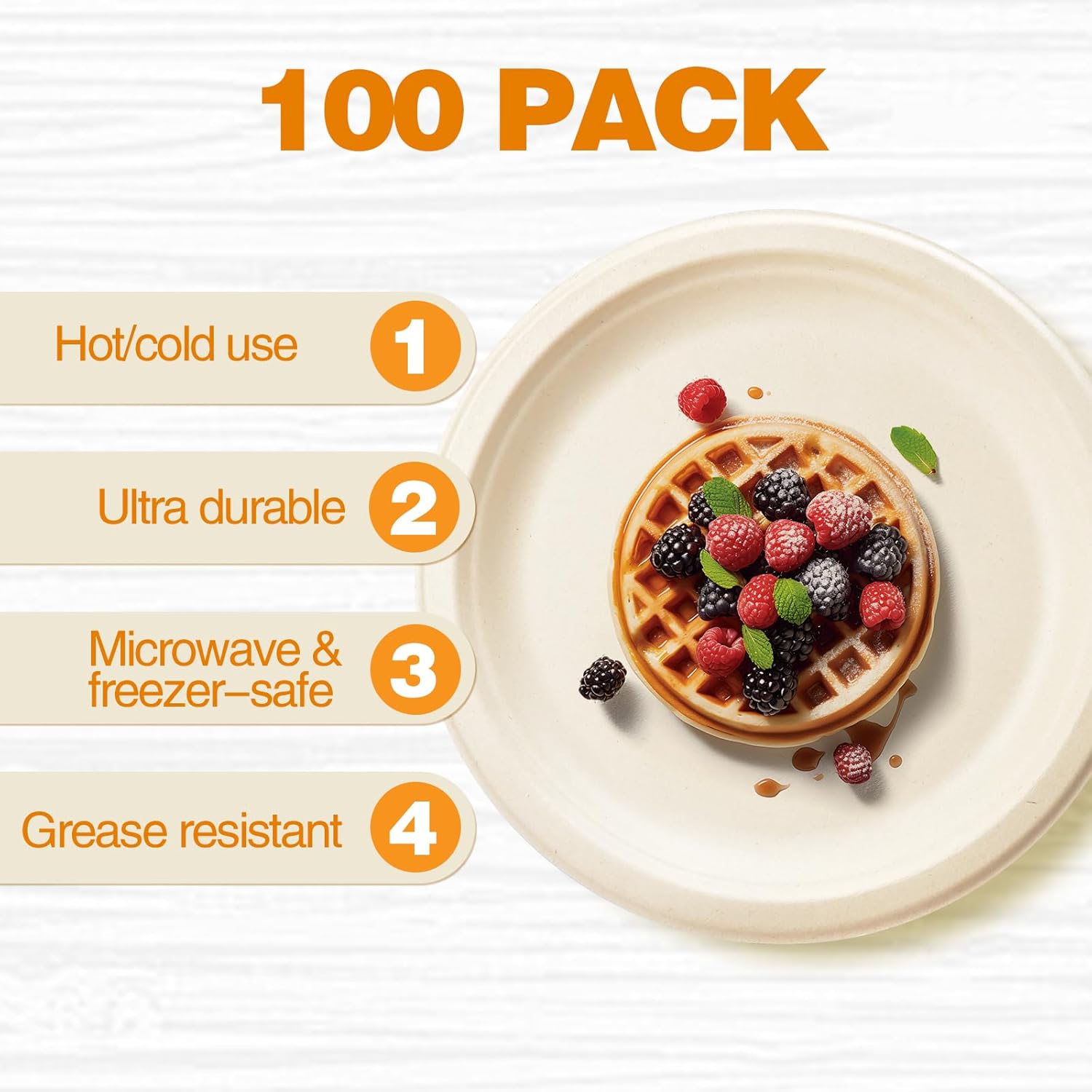 Compostable Paper Plates 9 Inch: 80-pack Disposable Heavy Duty Paper Plates Made of Bagasse, Ideal for Party, Wedding, Graduation, Birthday