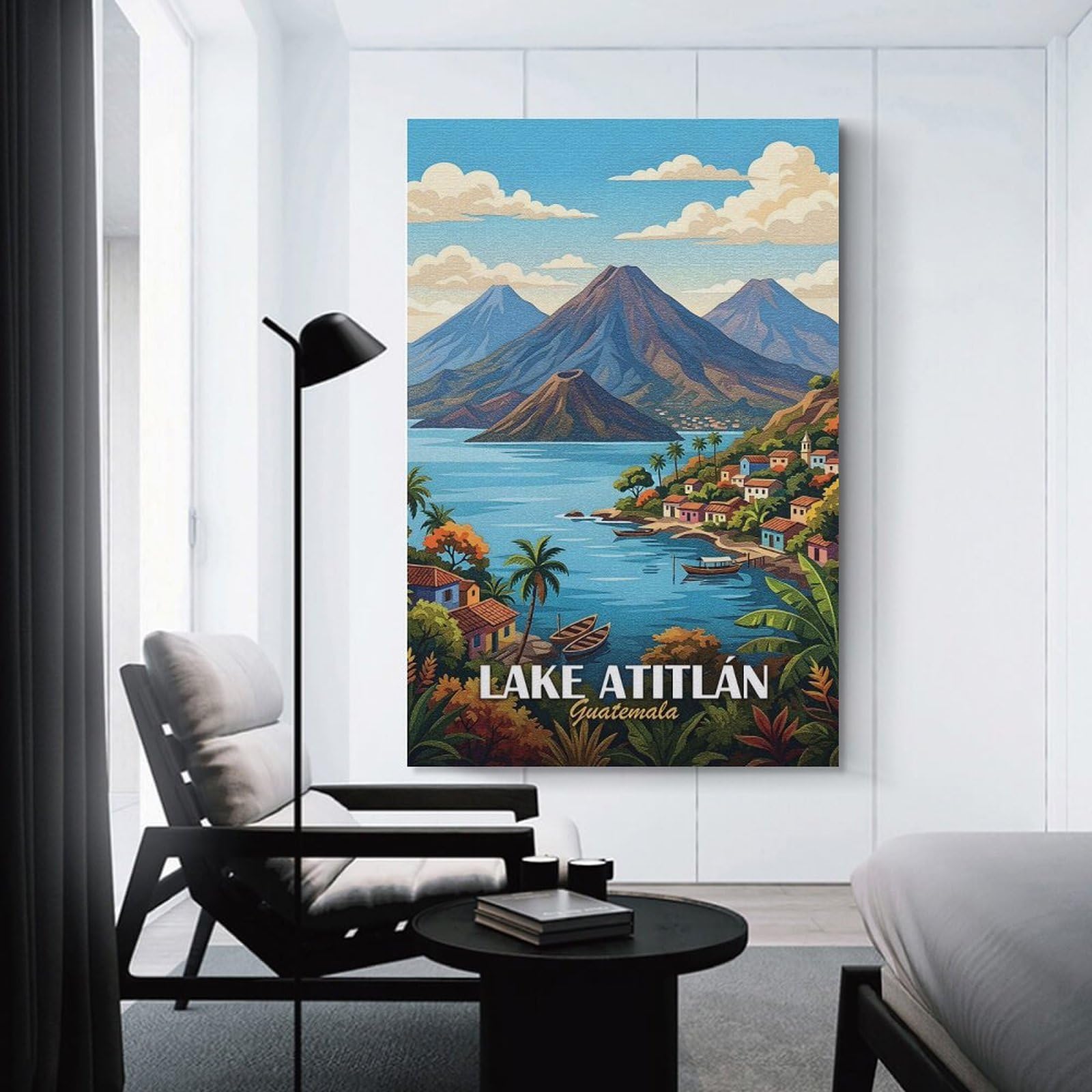 Junmoney Lake Atitlán, Guatemala Travel Wall Art Print, 12x18inch(30x45cm), for Study, Office Or Focused Interiors, Home Office Artwork with Decorative Appeal