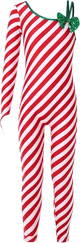 Enterizo de una pieza con bastón de caramelo de Navidad para niños y niñas, un hombro completo, para bailar