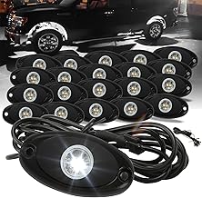 SUNPIE 20 Pods White Rock Lights – Quick Connect, 3 High Power Chips, 5M Extension Wires, Rubber Mounting Pads Included, 6000K Pure White, IP67 Waterproof, Fits Trucks, SUV, ATV, UTV, Trailer