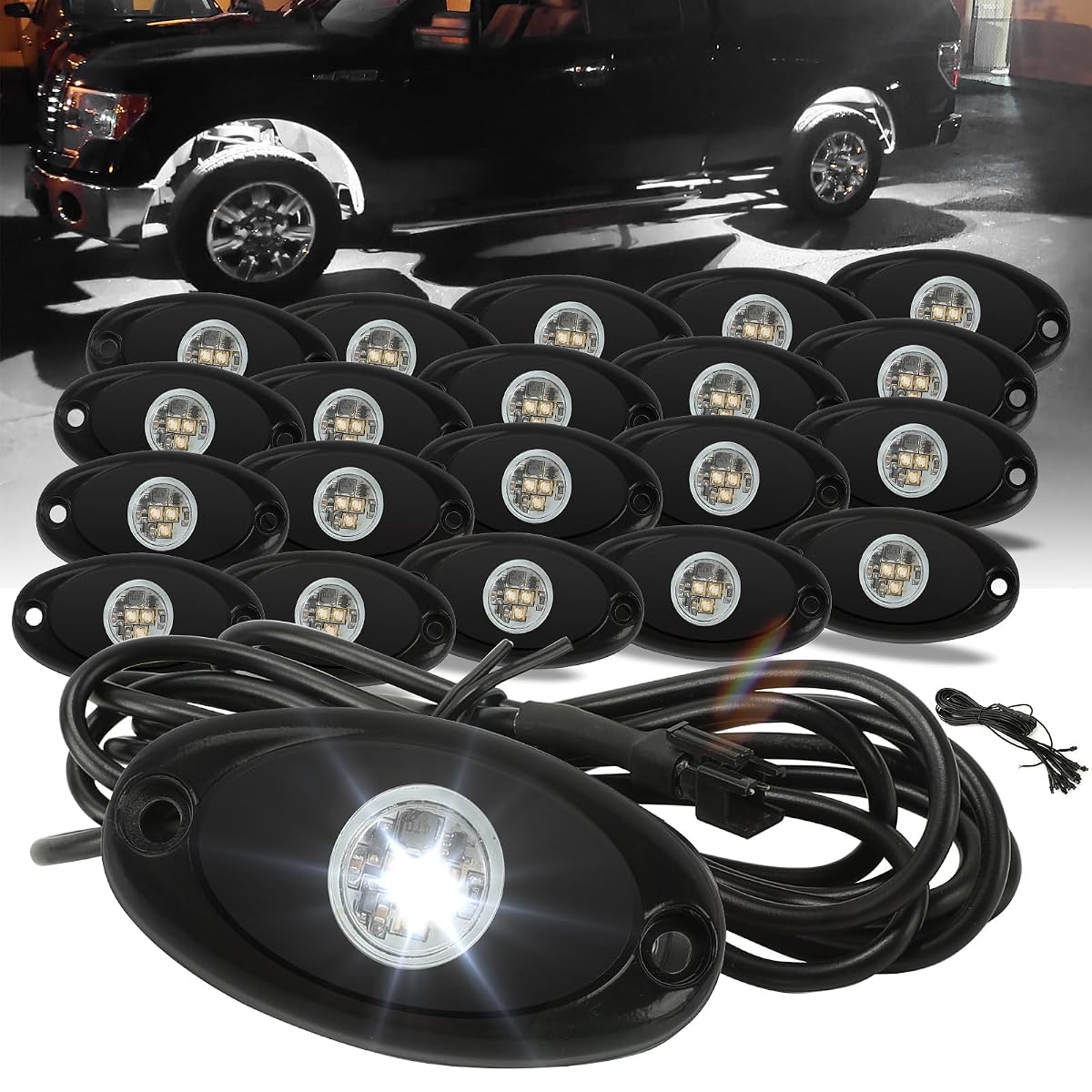 Sunpie 20 Pods Plug And Play White Rock Lights, 5M Extension Wires Each Light,