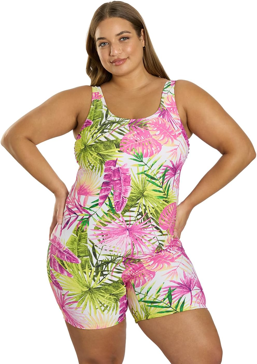 Sporti Plus Size Women Boyleg One Piece Swimsuit - Unitard Bathing Swimsuit - Athletic Full Coverage Lap Swimming Suit