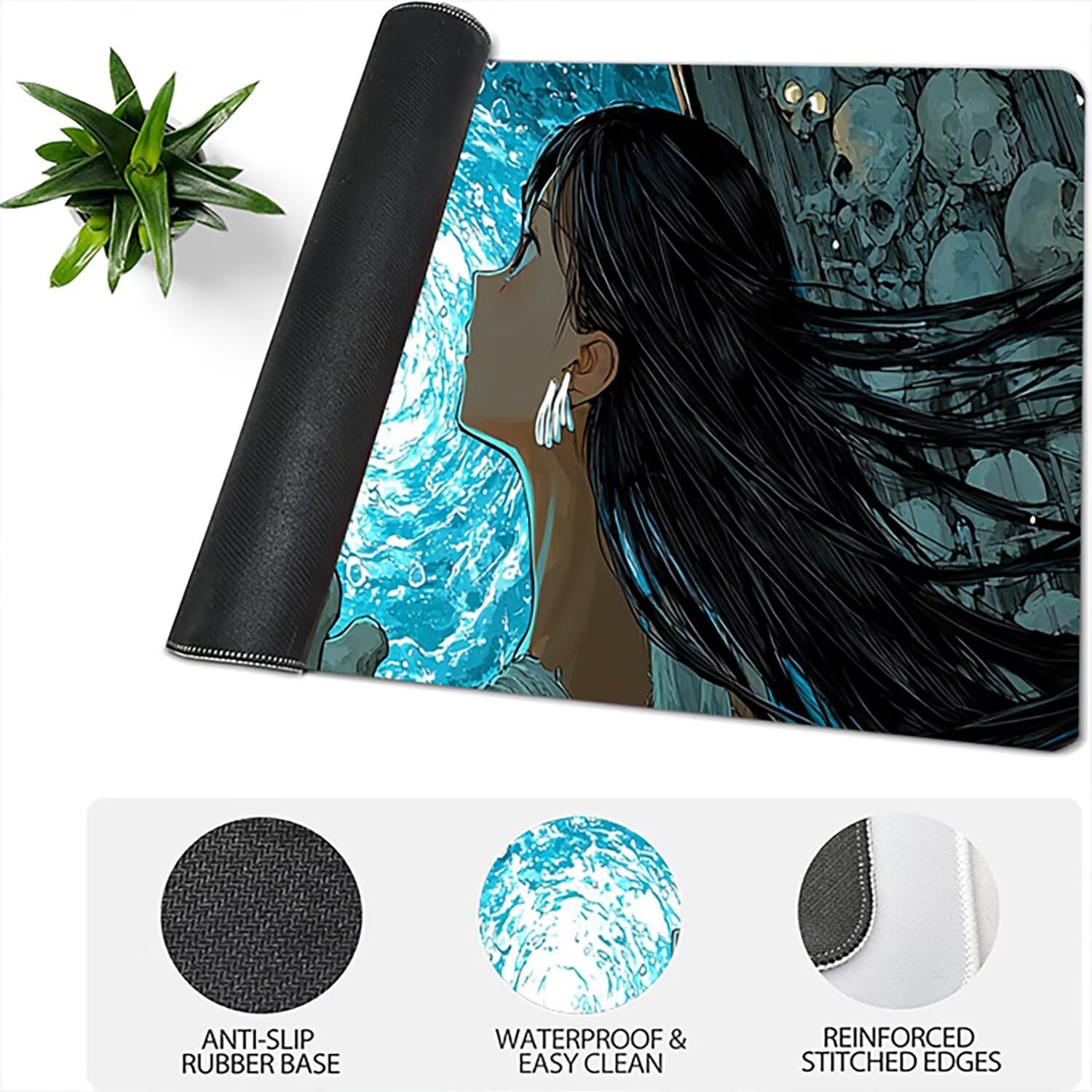 Lejnlnng Podkładka pod mysz do gier XXL, 160 x 80 cm, duża szkieletowa mata na biurko, wodoodporna podkładka pod mysz XL dziewczyna, antypoślizgowa gumowa podkładka pod mysz z przeszytymi krawędziami