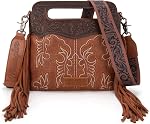Wrangler Top Handle Bag for Women Embroidered Fringe Western Crossbody Purse