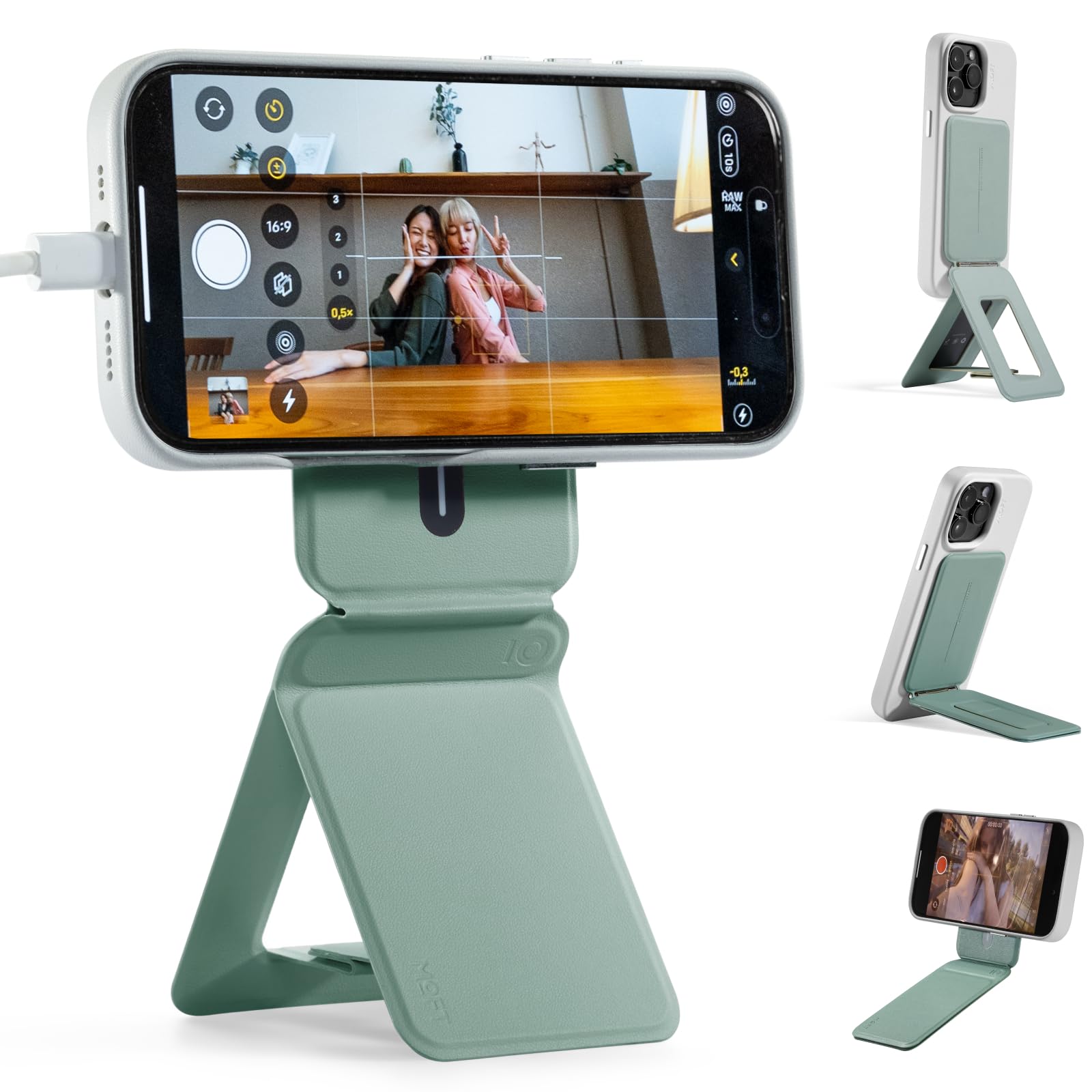 MOFT Phone Tripod Stand Selfie Stick for iPhone, Multi-Angles iPhone Stand, Lightweight & Portable Phone Holder, Strong Magnets, MOVAS Vegan Leather,