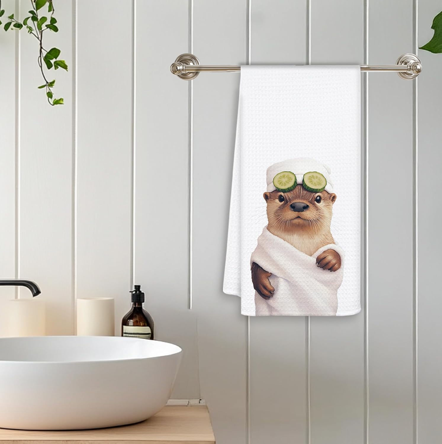Funny Cucumber Otter Bathroom Hand Towels, Sea Otter Gifts Decorative Hand Towels for Bathroom Washroom, Kids Hand Towel, Otter Gifts for Otter Lovers, 16x24 Inch - Image 5