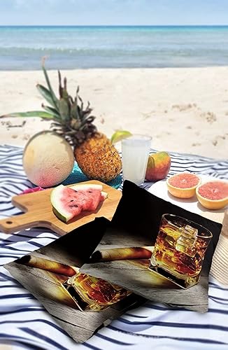 Miniatura 3 de Paquete de 2 fundas de almohada para exteriores, diseño de puro, vino, whisky, licor de bodegón, imágenes de naturaleza muerta, impermeables,