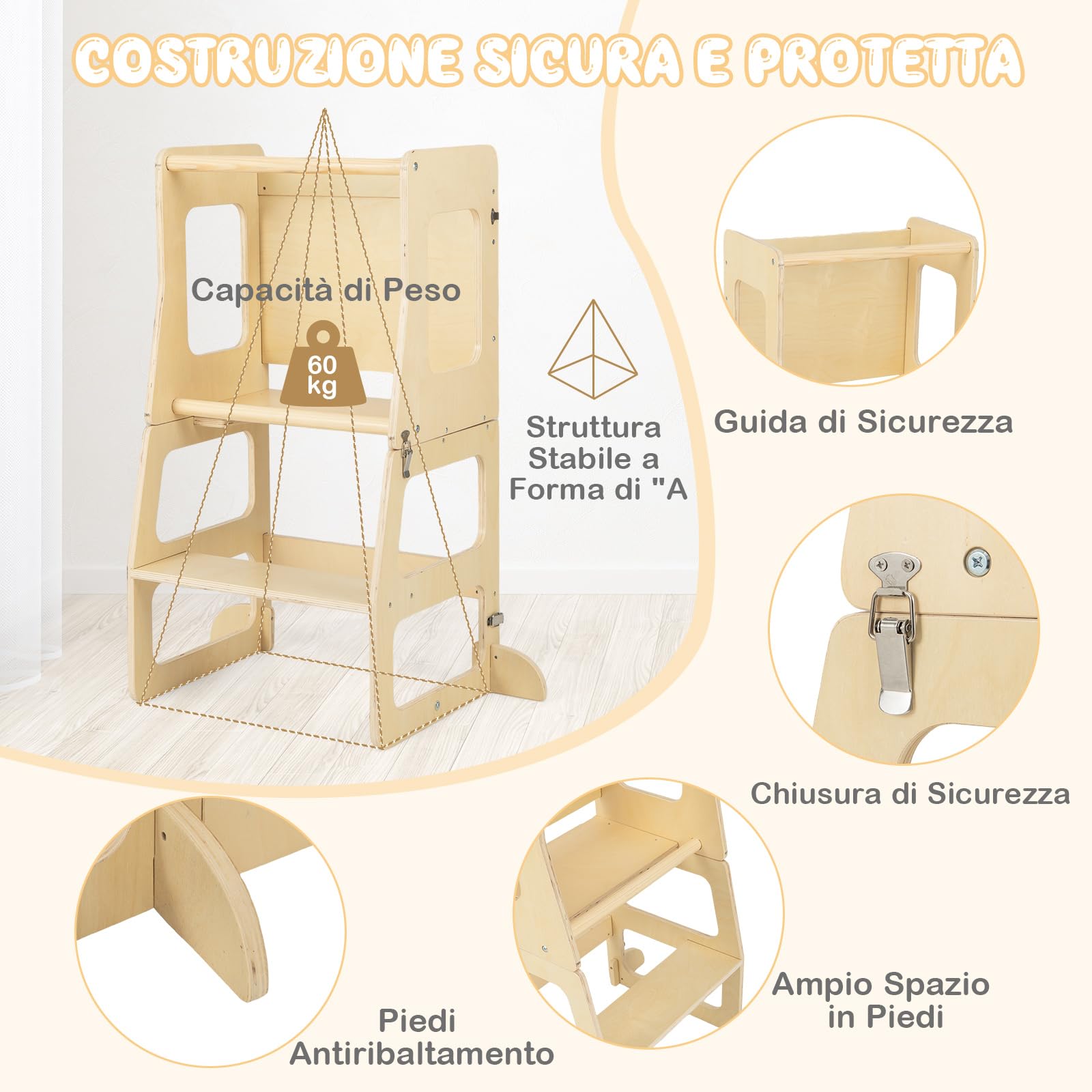 RELAX4LIFE 3 in 1 Torre Montessoriana per Bambini, Torre di Apprendimento Pieghevole, Learning Tower con Lavagna, Convertibile in Tavolo+Sedia per Bambini 3+ Anni
