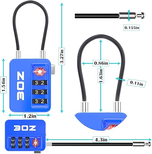 Miniatura 4 de 3OZ Candados de cable de equipaje de 3 dígitos aprobados por la TSA, candado de combinación pequeña, esferas grandes, ideal para viajes