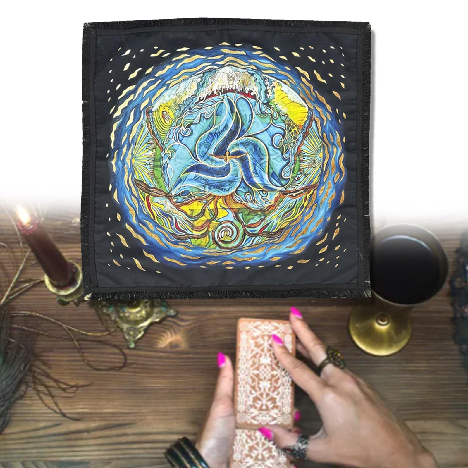 Tovaglia Quadrata Per Tarocchi E Meditazione - Tema Metatron E Astrologia - Flanella Morbida 50x50 Cm - Arazzo Spirituale - 4