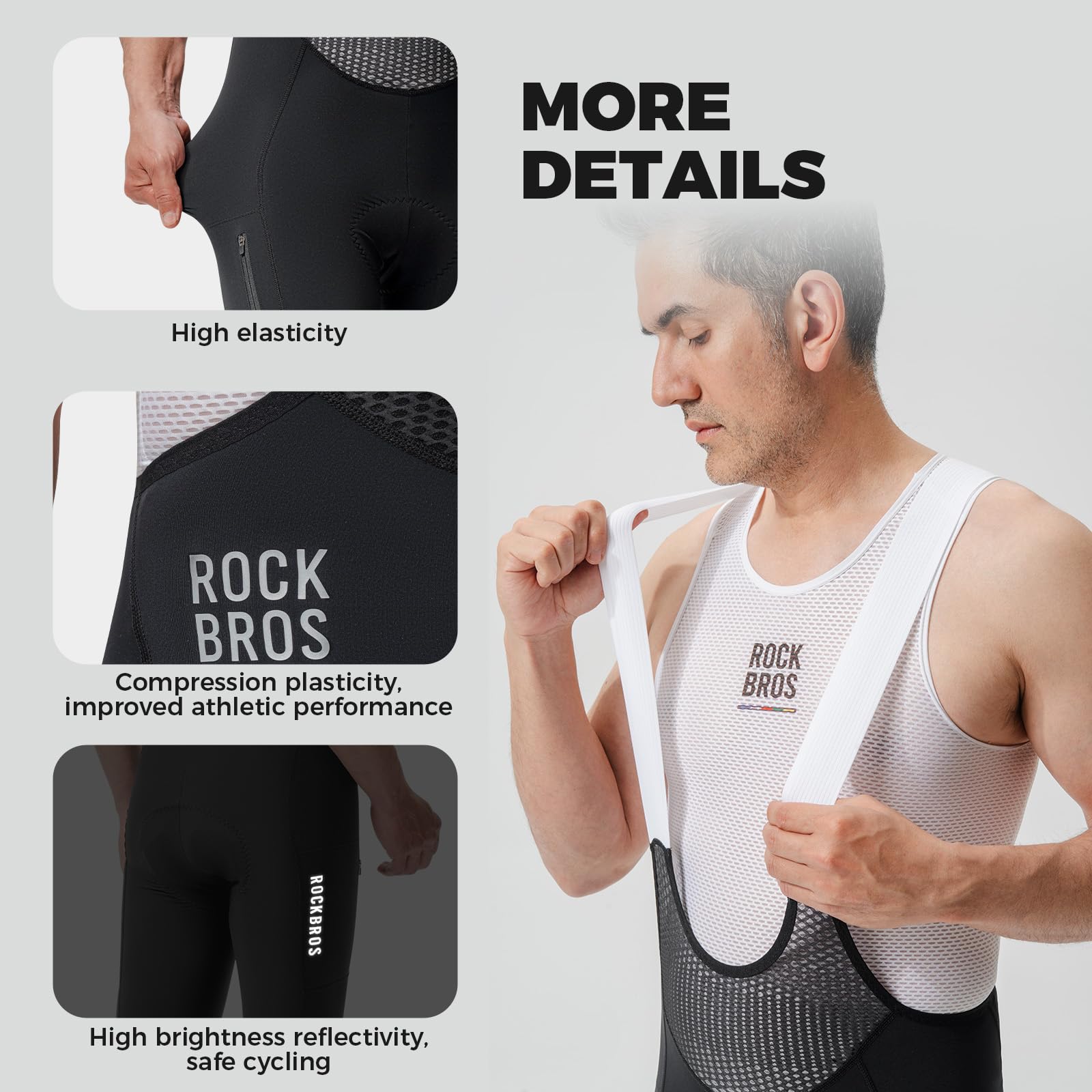 ROCKBROS Road to Sky Pantalones de Ciclismo con Tirantes Largo para Hombre Colutte Verano con Acanalado y Bolsillos Laterales Transpirable