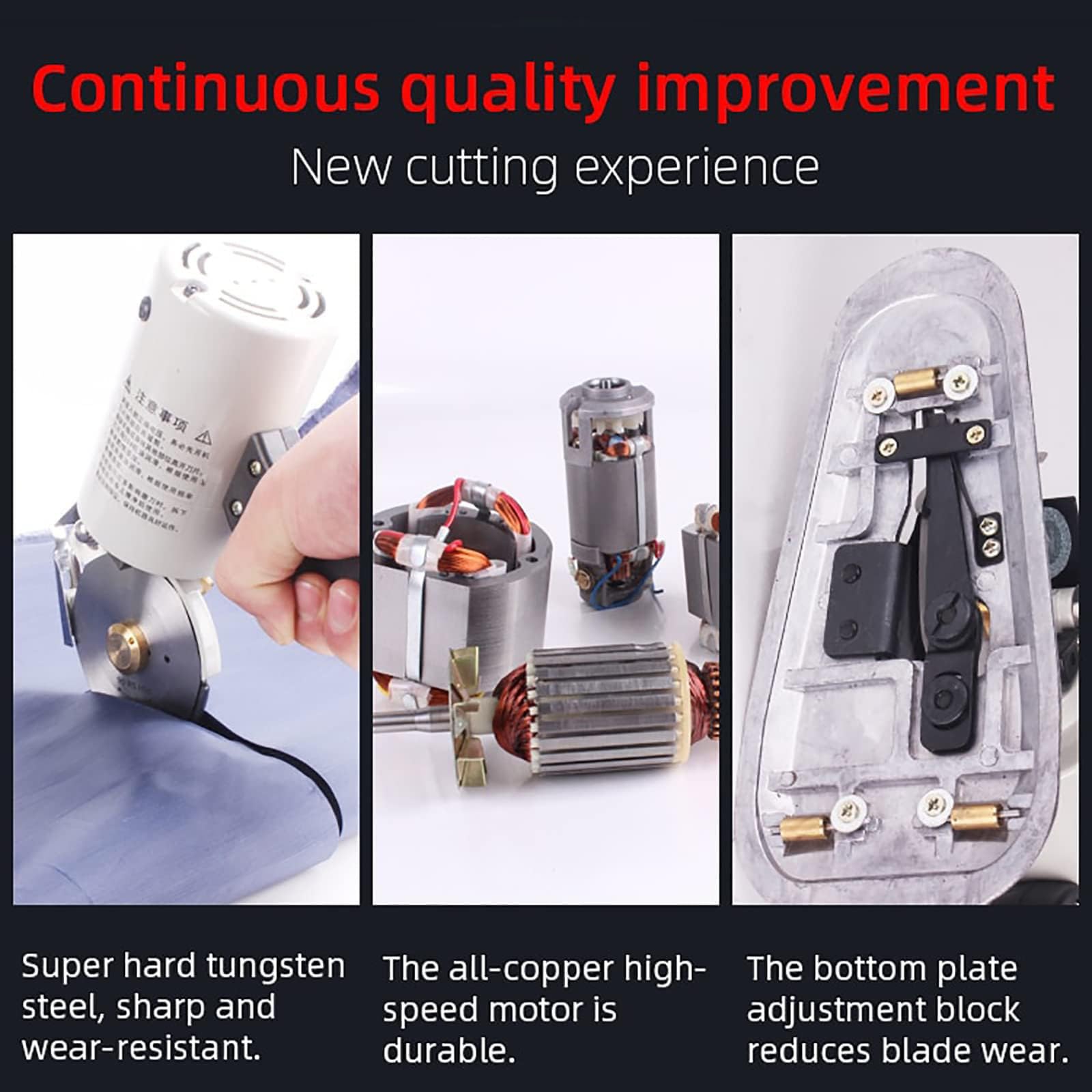 Taglierina Elettrica per Tessuti Da 200 W - Dispositivo Di Protezione Silenzioso/Sollevabile, Taglierina Rotativa per Cucire + Lama Rotante Da 90 Mm, Spessore Di Taglio: ≥ 3 Cm