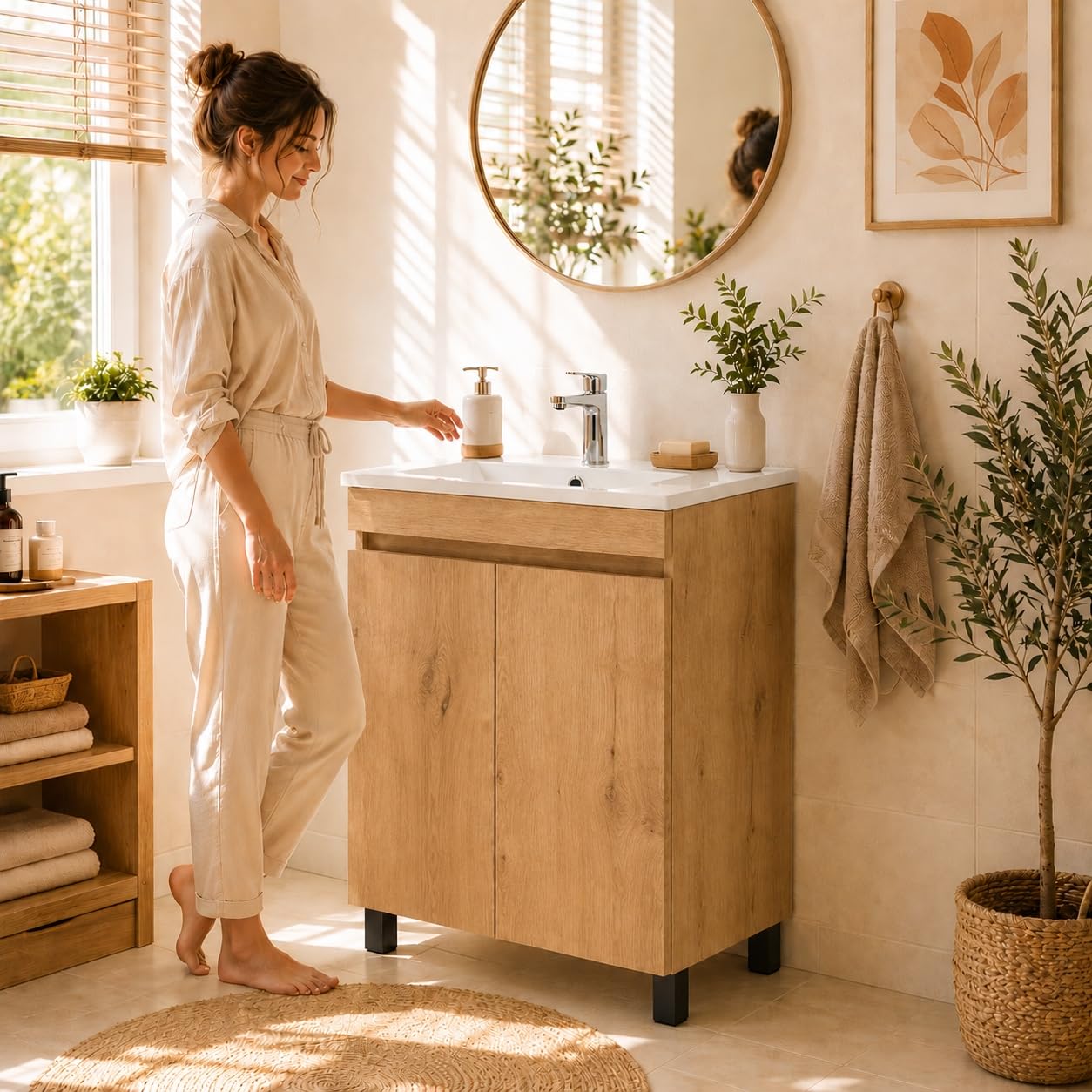 Armario para lavabo con lavabo Loft Oak mate, 60 x 40 cm