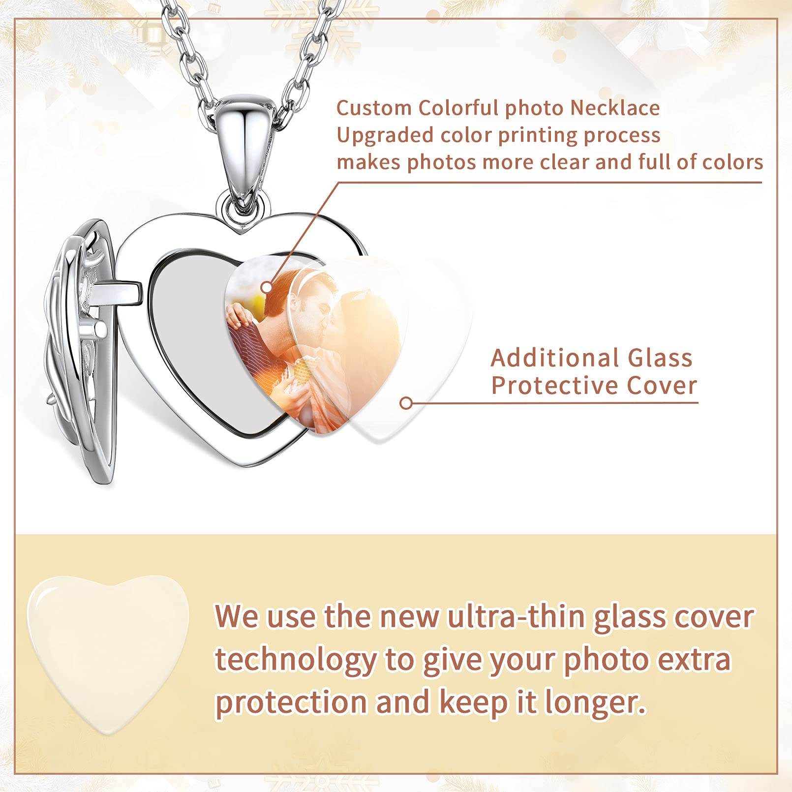 ChicSilver Collana Cuore Argento Personalizzato Foto e Incisione Argento 925 Ciondolo Cuore Portafoto Ciondolo Portafoto Argento 925