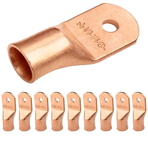 Miniatura 555 de SELTERM - 2 terminales de anillo resistentes para cable de batería, calibre 4 AWG, pernos de 3/8 pulgadas, terminales de calibre 4, ojales de cobre