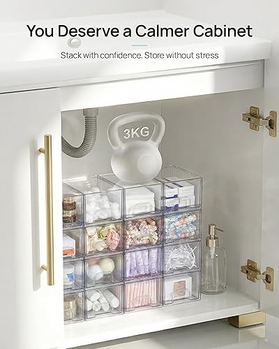 Miniatura 4 de Vtopmart - 4 cajones de almacenamiento apilables transparentes pequeños, organizador de maquillaje acrílico para baño, contenedores de