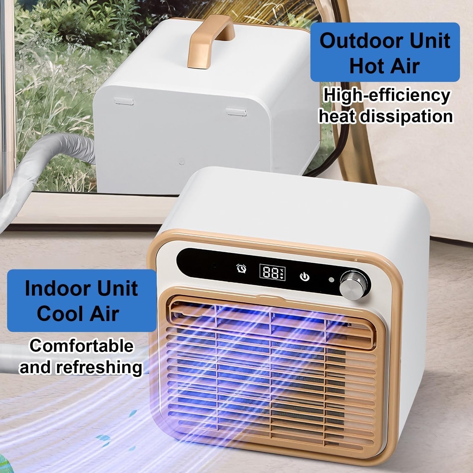 Tragbare Mini-Klimaanlage, Split-Kühlsystem, 5000 BTU, leise Kühlung, keine Fensterabdichtung erforderlich, Touch-Bedienung & Fernbedienung, Timer-Steuerung(With 2-meter connecting pipe)