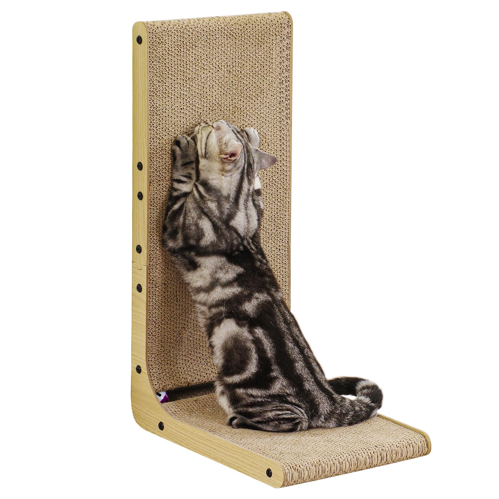 L-Shape Cat Scratcher, 27 Inch Cat Scratching Pad,Cute Cat Cardboard Scratcher for Indoor Cats, Protecting Furniture Vertical Kitty Scratch Lounge with Ball Toy Large