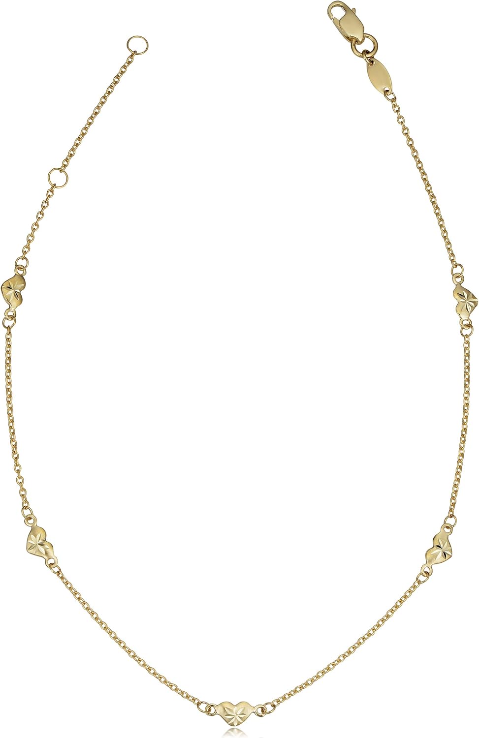 Kooljewelry 10k Yellow Gold Heart Station Anklet (fits 9 or 10 inches)