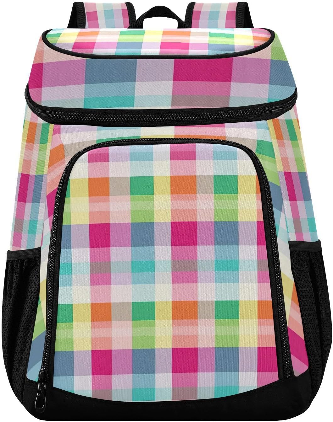 Multicolor Plaid Cooler Backpack 36 Cans Leakproof Waterproof Backpack Cooler Bag Beach Accessories Travel Camping Fishing Backpack for Women Men