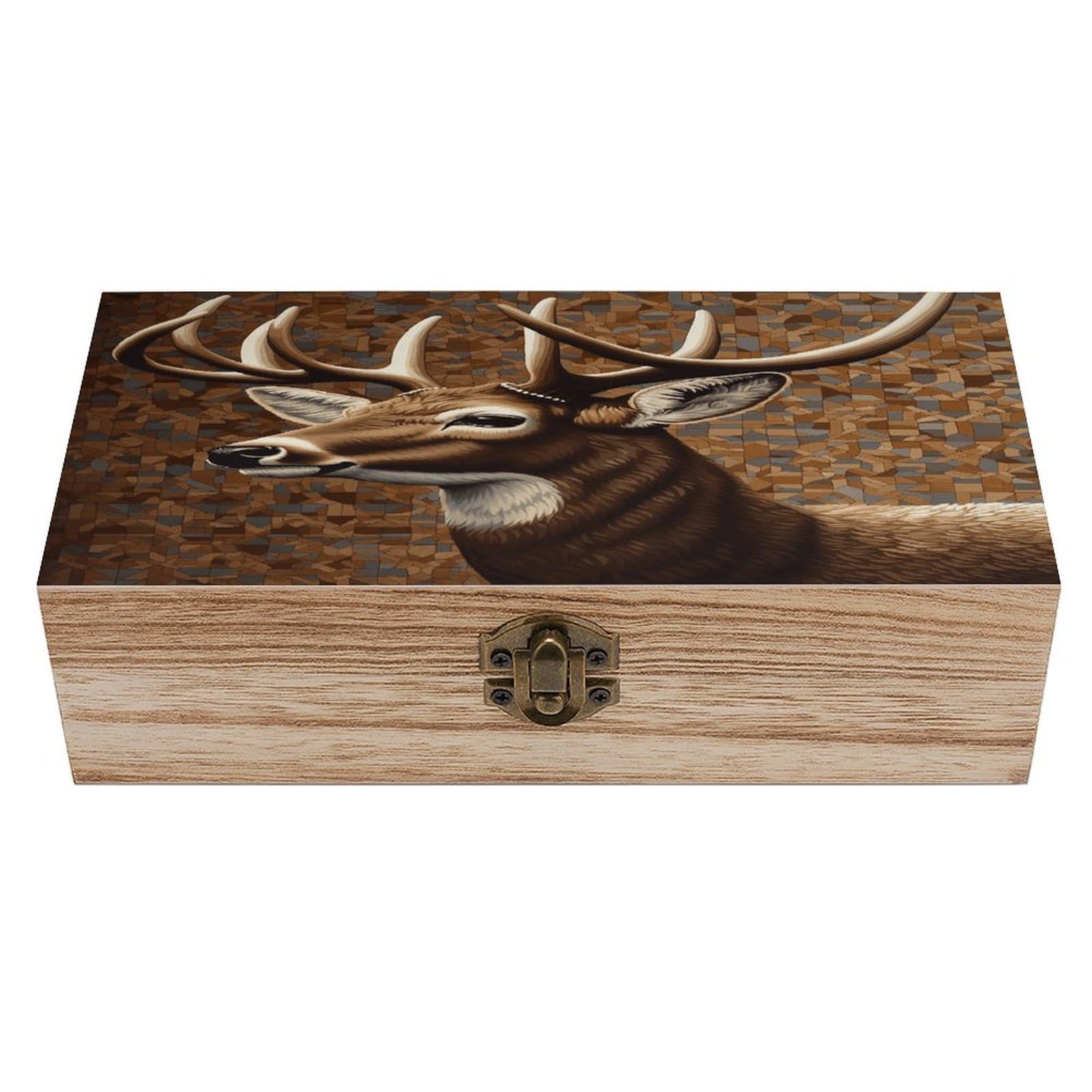VstaDank Deer on Brown Background Wooden Storage Box Decorative Jewelry Case with Lids Exquisite Wood Box Letters Gifts Acacia Wood Boxes Fashion Wooden Keepsake Boxes for Men Women
