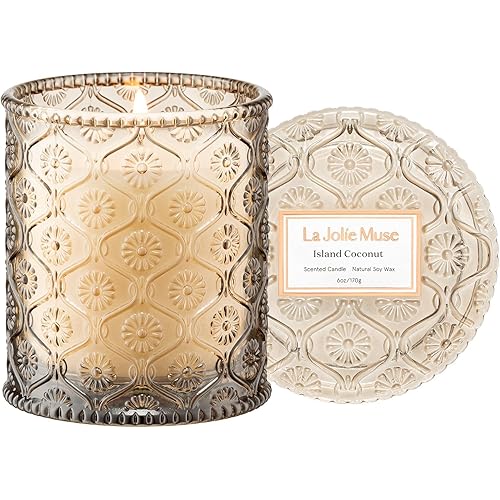 LA JOLIE MUSE Vanilla Coconut Scented Candles, Island Coconut Candles for Home Scented, Luxury Candles Gifts for Women, Natural Soy Wax Candle, 6 oz 40 Hours Burn