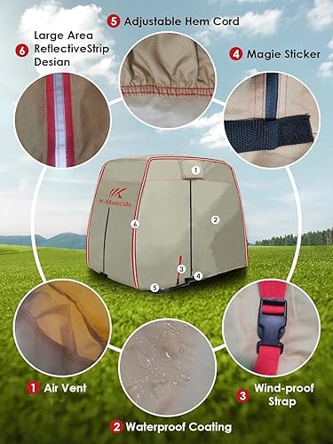 Miniatura 4 de K-Musculo Funda para carrito de golf, 2+2 pasajeros, se adapta a EZGO, Club Car, Yamaha, tela de grado marino de servicio pesado, impermeable y
