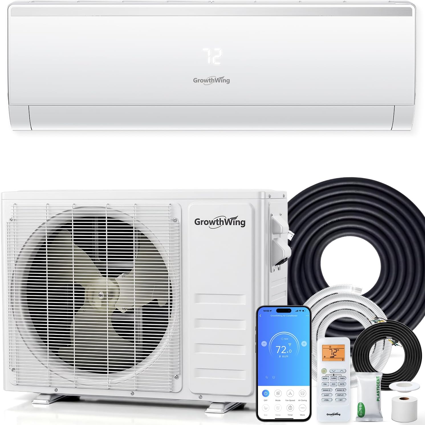 9000 BTU Mini Split AC/Heating System with App, 21 SEER2 208/320V Energy Efficient Ductless Inverter System, Heat Pump & Installation Kit