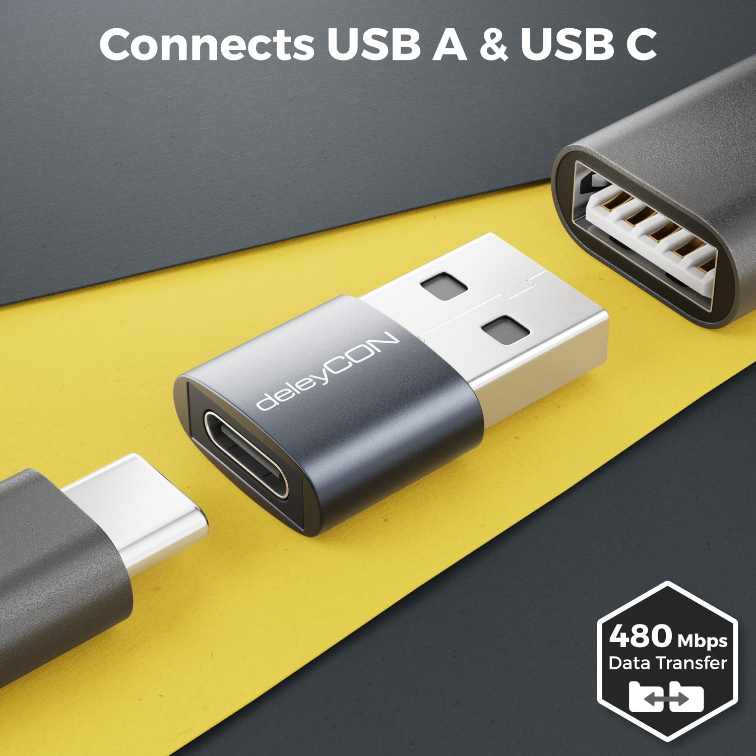deleyCON Adattatori USB-C 3 Pezzi Presa USB-C a Spina USB-A per iPhone iPad Galaxy Serie S25/S24/S23 Laptop Notebook CarPlay