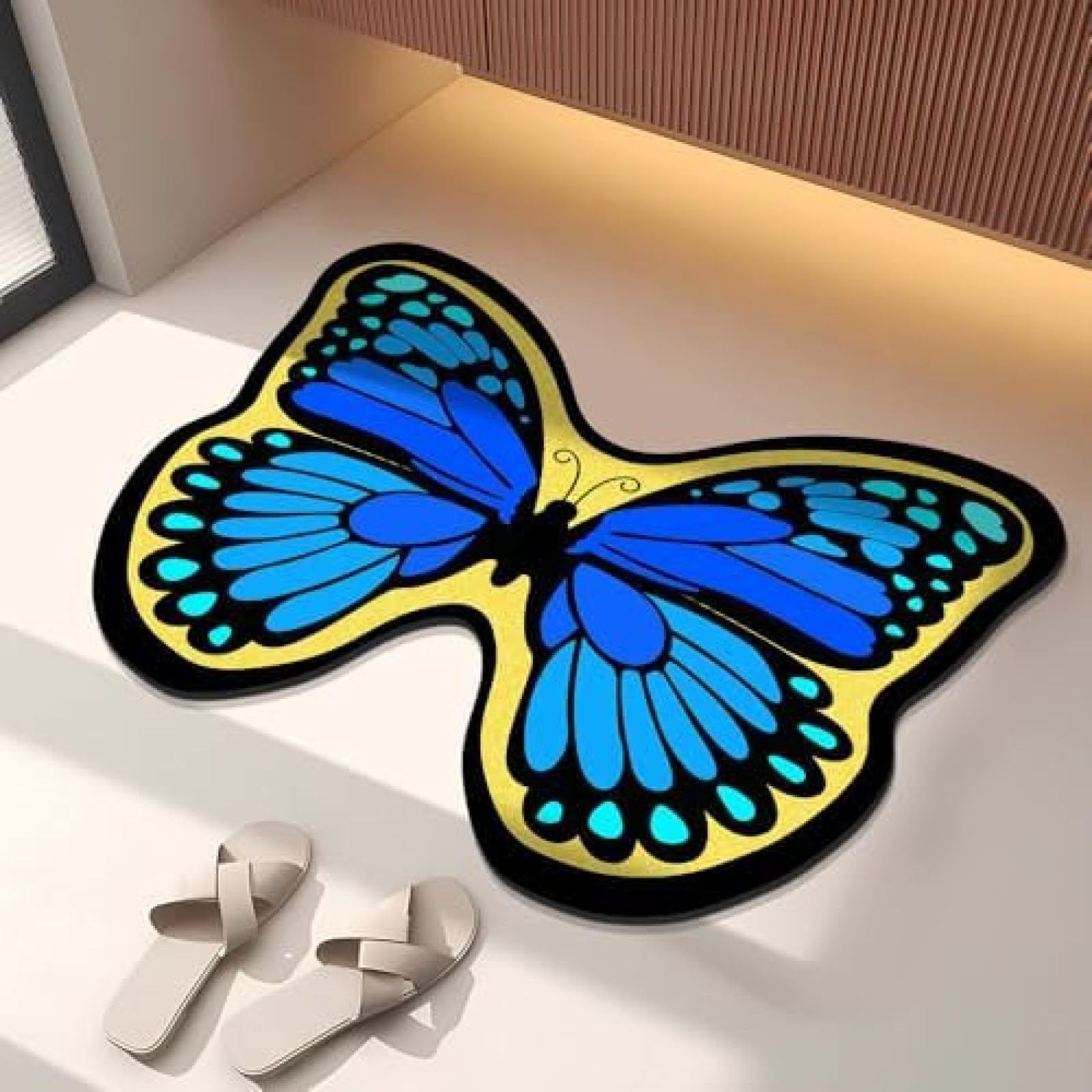 Tapis de bain super absorbant en pierre diatomite bleu papillon contre l'humidité