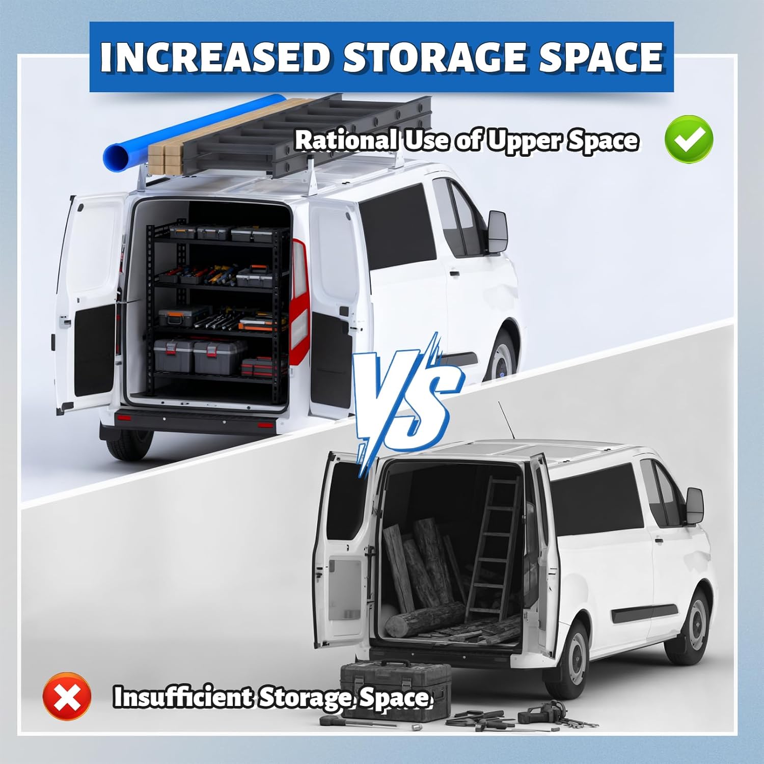 Ladder Roof Rack Fit for Ford 2015-2025 Transit 150 250 350 Heavy Duty Ladder Roof Rack for Cargo Van, 750lbs Load Capacity (2 Crossbars)