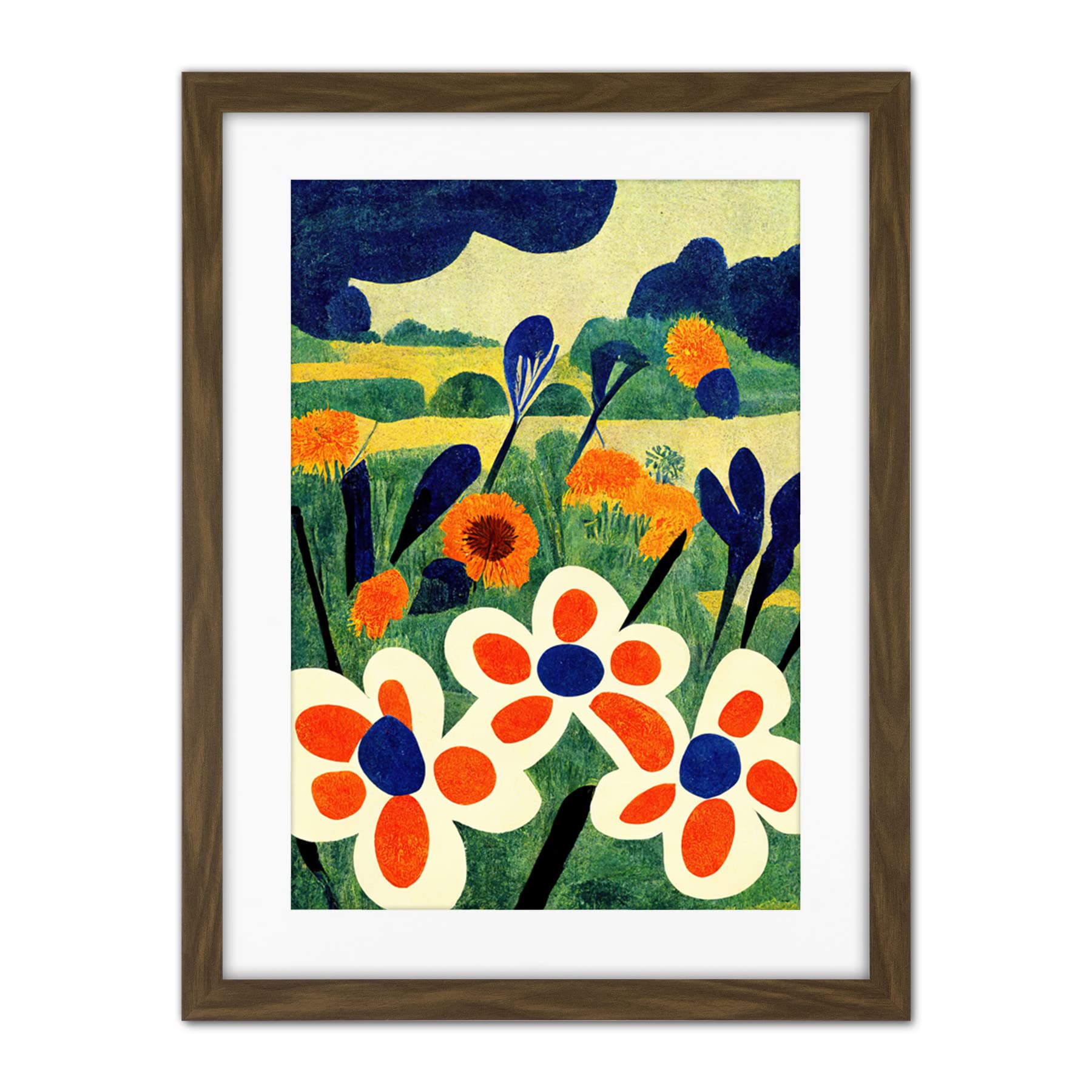 Doppelganger33 LTD Henri Matisse Style Meadow Flowers Iris Artwork Framed Wall Art Print 18X24 Inch