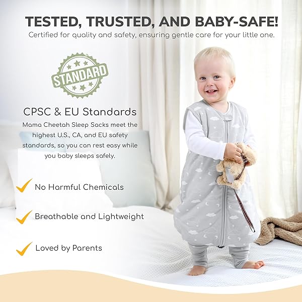 Mama Cheetah Kleinkind Schlafsack mit Füßen, 1,0 TOG Bio-Baumwolle Baby Wearable Decken mit Beinen, Baby Schlafsack für Walker, Early Walker 6-18 Monate - 3