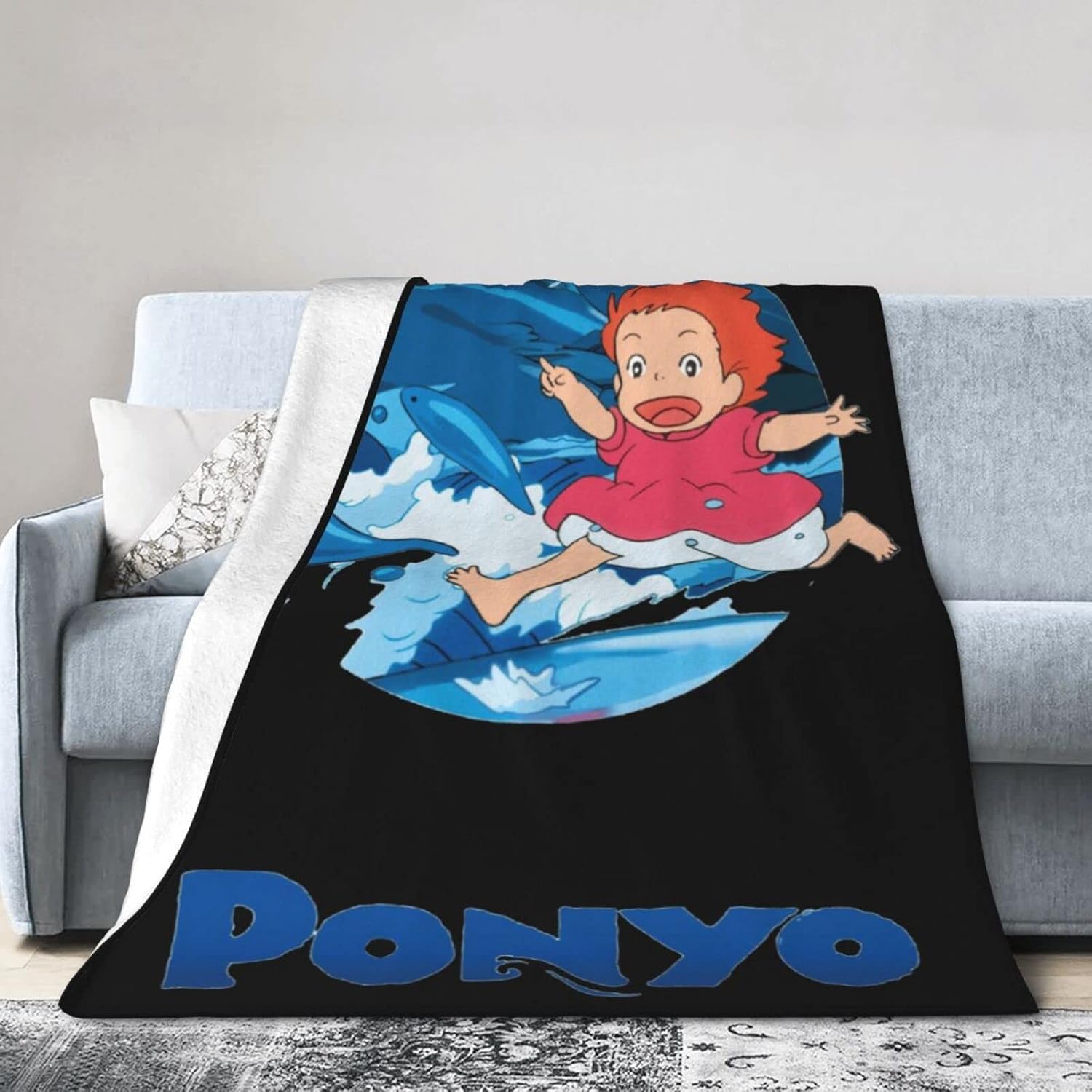 Ponyo and Sosuke Flannel Fleece Blanket Soft Warm Throw Blanket for Bed Living Room