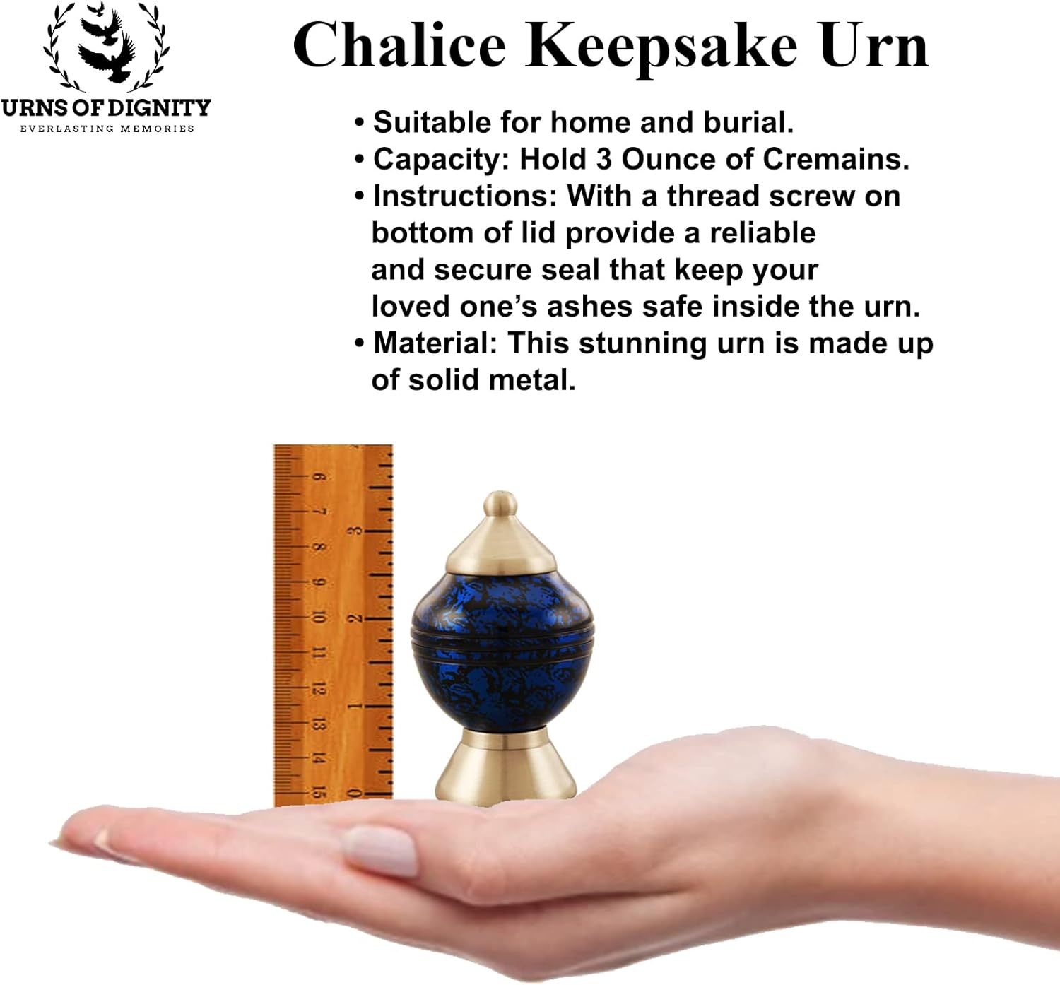 Small Urns for Human Ashes Adult Male or Female - Holds 0.75 Lbs. Per Mini Urn, 2.75" x 1.75" Mini Cremation Urns, Keepsake Burial Urns with Case & Bags - Chalice (KS4 Blue)