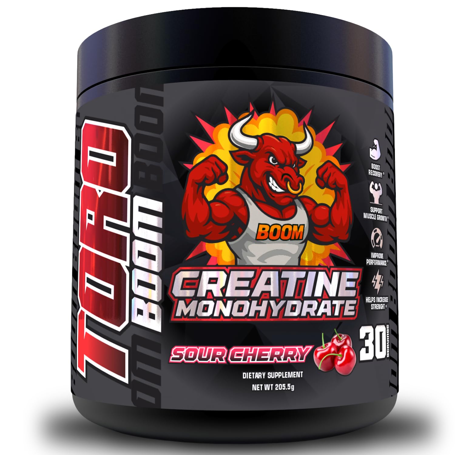 TORO BOOM Creatina monohidratada micronizada 5 g, sabor cereja, 30 porções, 210 g
