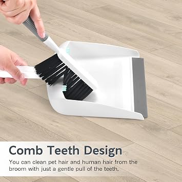 SetSail Mini Broom and Dustpan Set, Portable Cleaning Brush and Dustpan Combo Nesting Snap-On Handheld Dust Pan and Brush Set, Small Brush Dustpan for Kitchen, Desktop, Pet, Floor, Sofa, Grey White