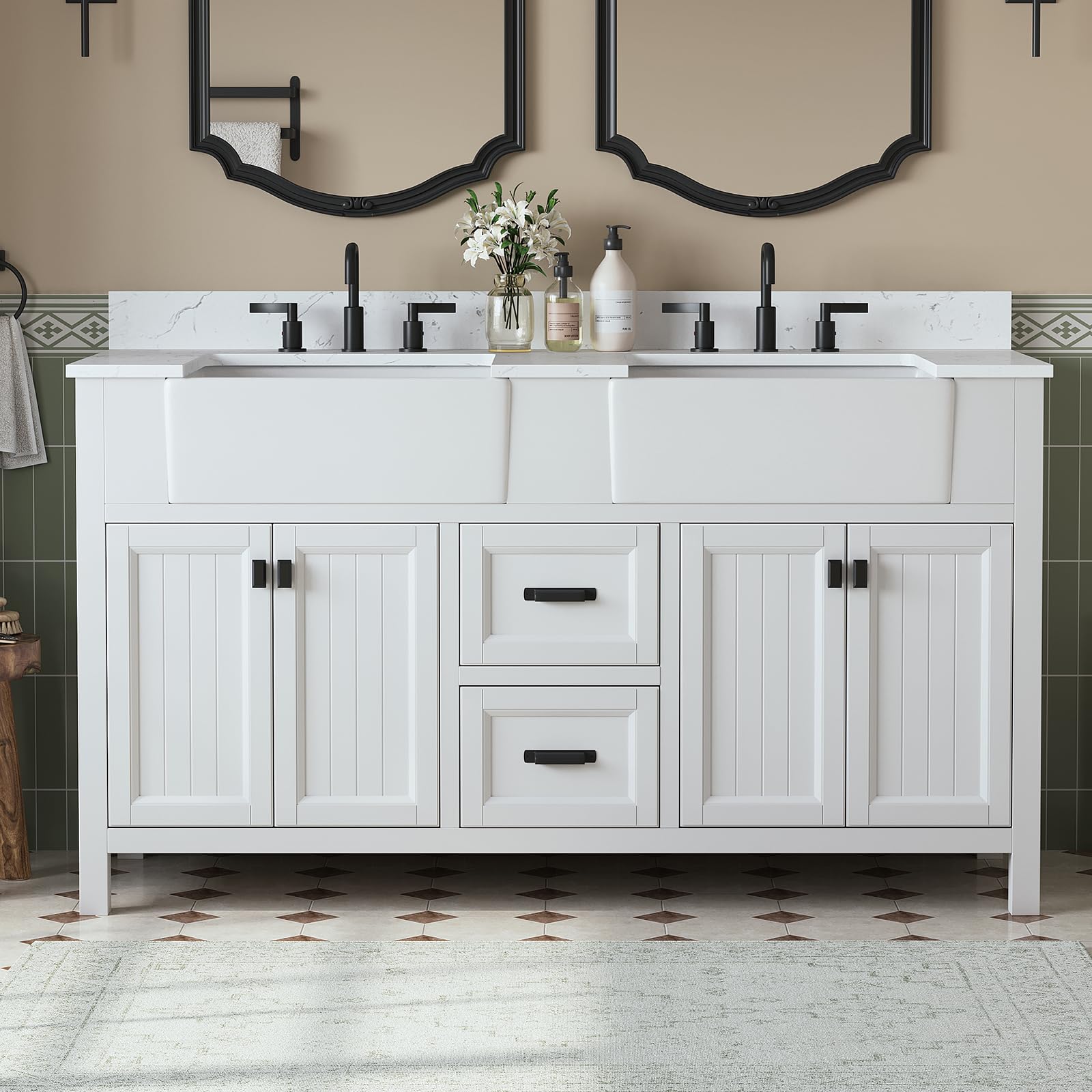 DELUXE LIVING 60 Inch Bathroom Vanity with Double Sink